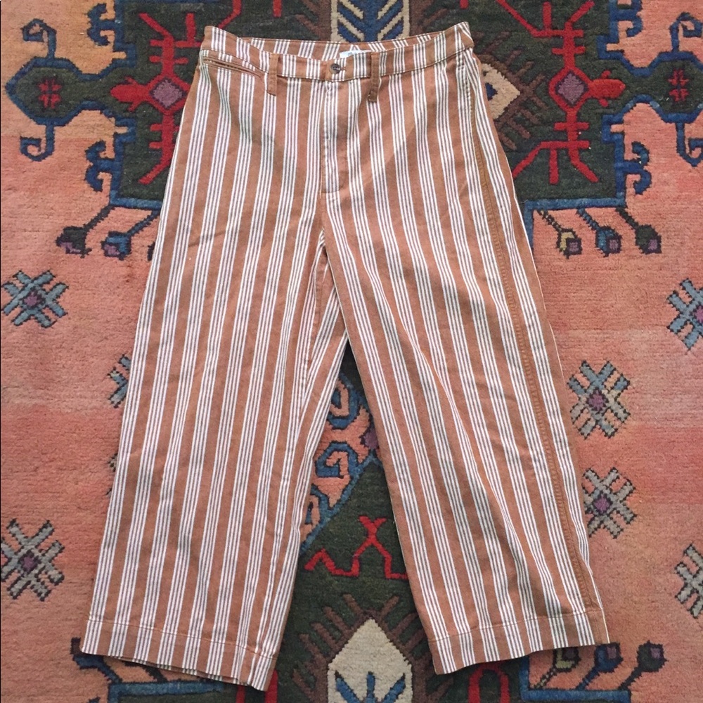 Brown Madewell Pinstripe Wide Leg Pants 32T NWT